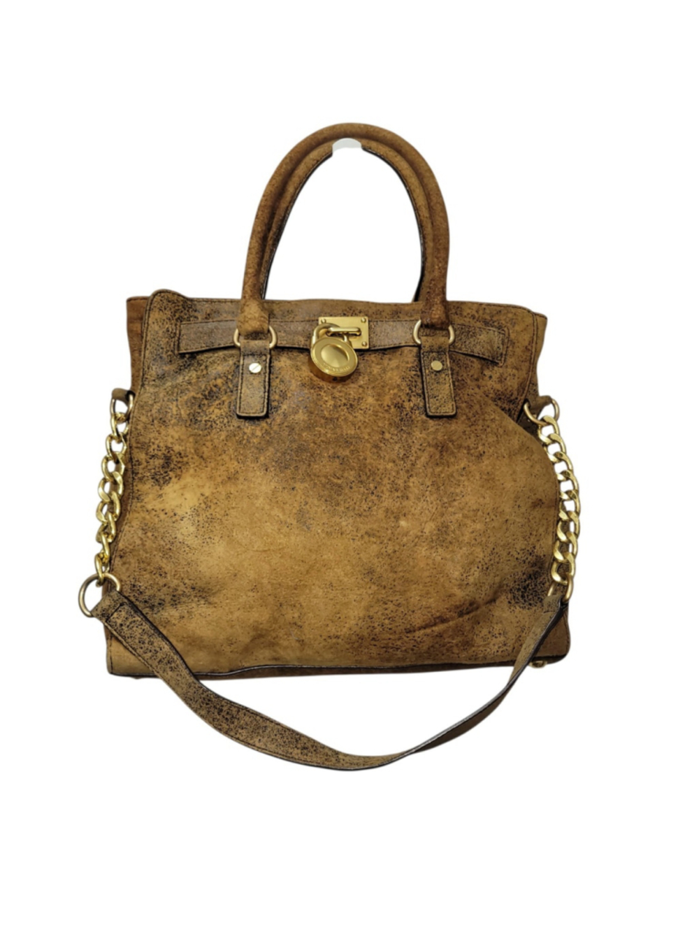 Michael Kors Women's Large Distressed Brown Leather Hamilton Tote Shoulder Bag